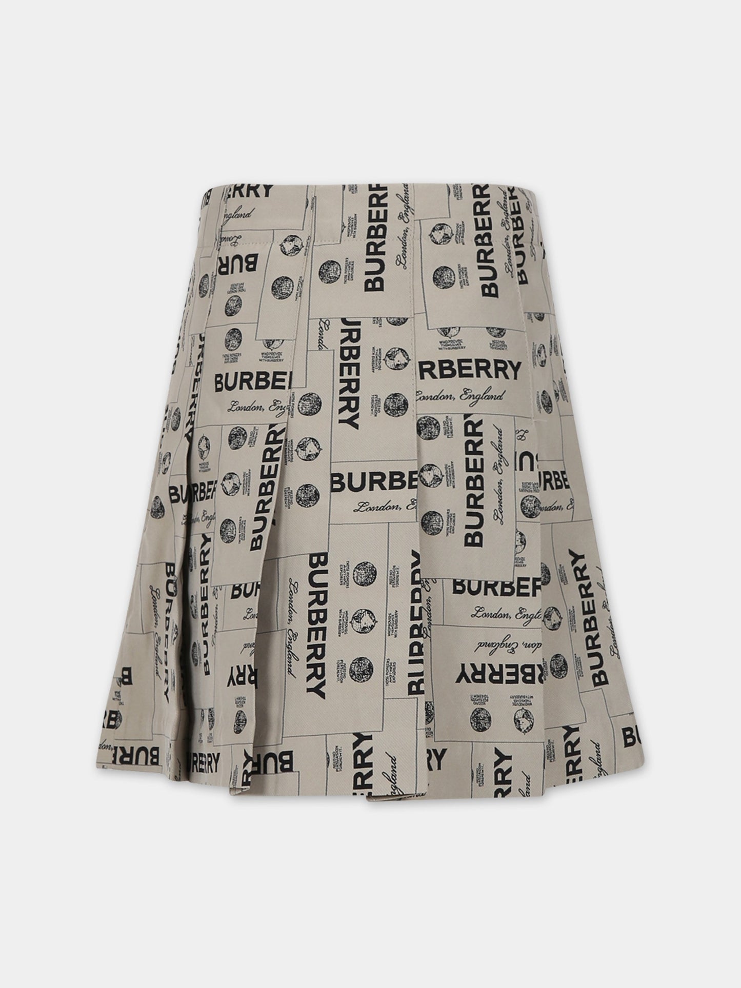 Gonna beige per bambina con stampa logo all-over,Burberry Kids,8069680