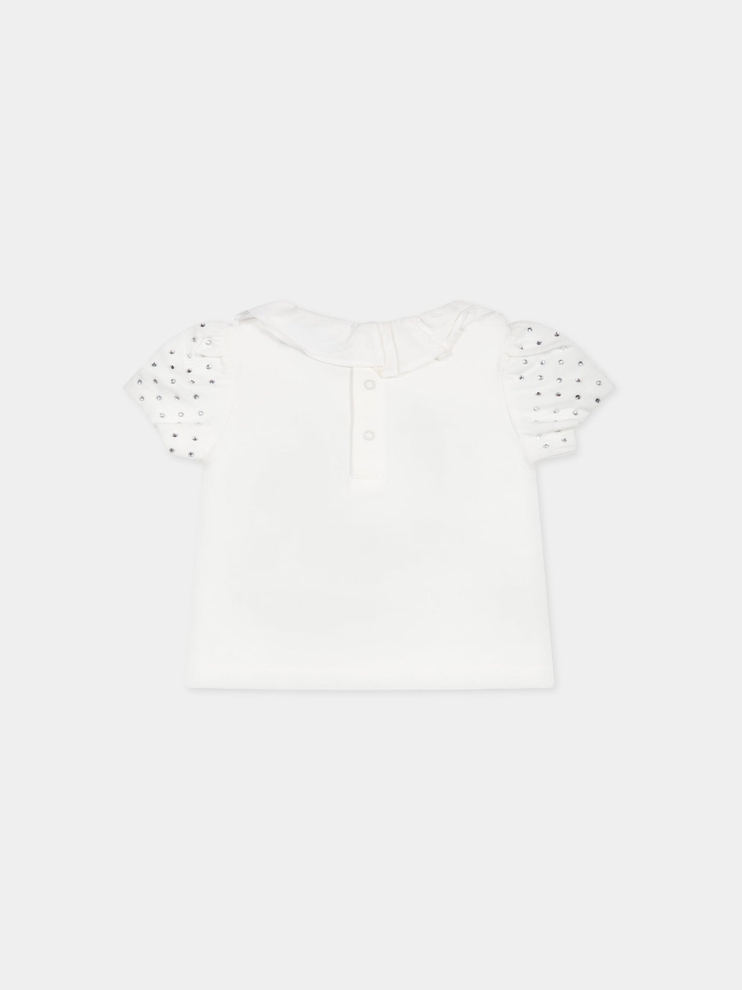 T-shirt bianca per neonata con Teddy Bear e logo,Moschino Kids,MDM033 LBA10 10063