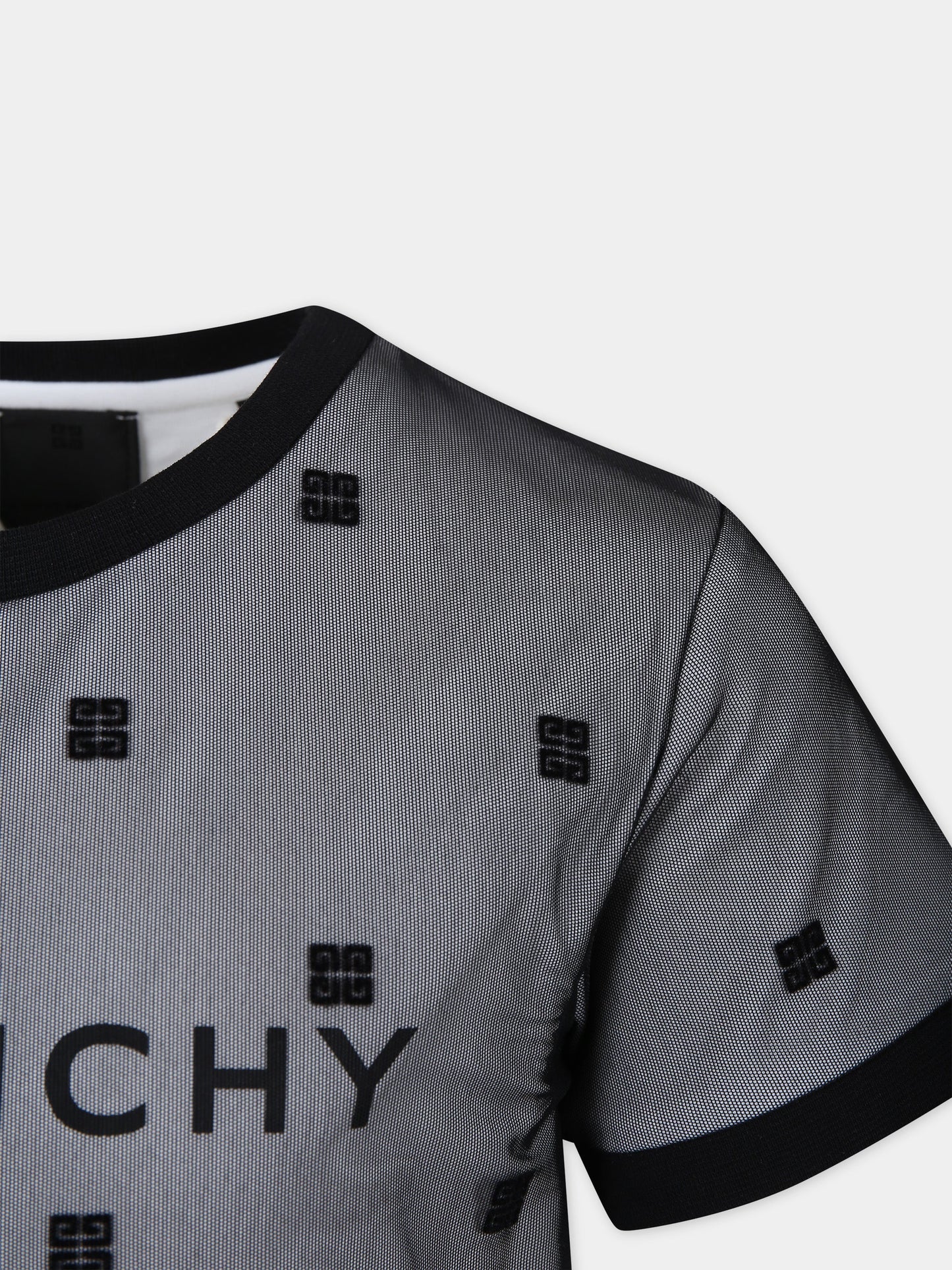 T-shirt nera per bambina con motivo 4G all-over,Givenchy Kids,H30085 09B