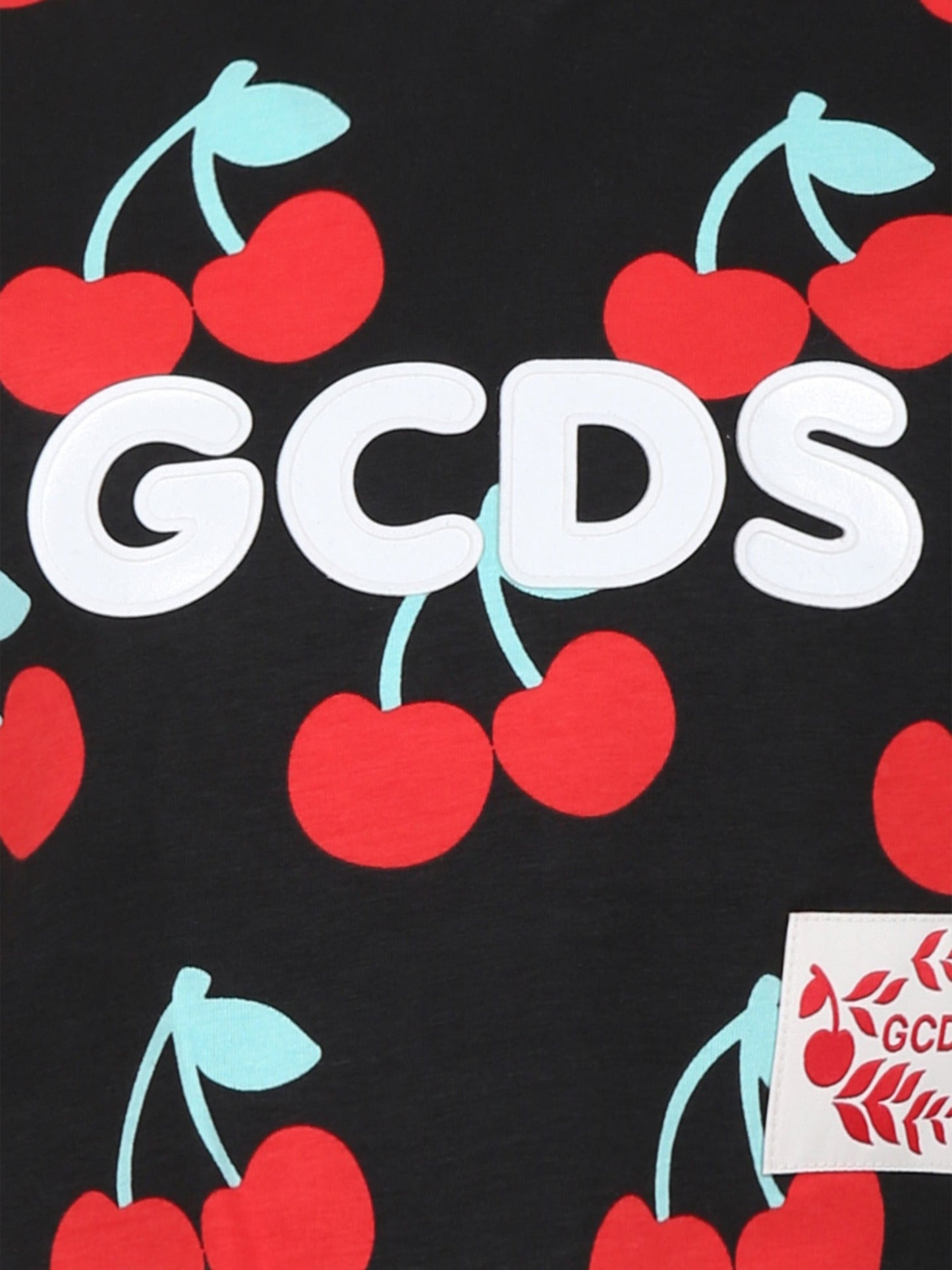 T-shirt nera per bambina con stampa ciliegie all-over,Gcds Kids,DDM00G LBB0C 84342