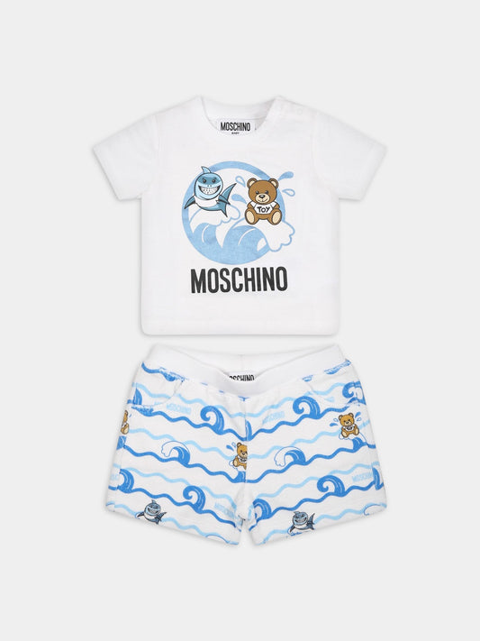 Completo bianco per neonato con Teddy bear,logo e stampa