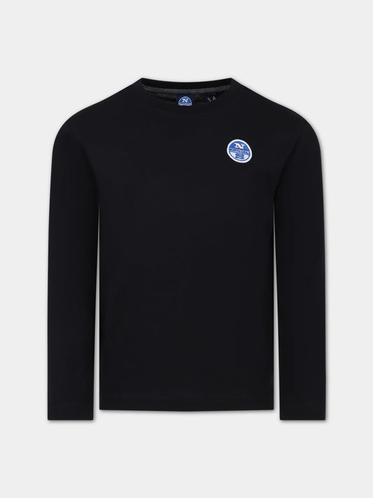 T-shirt nera per bambino con patch logato