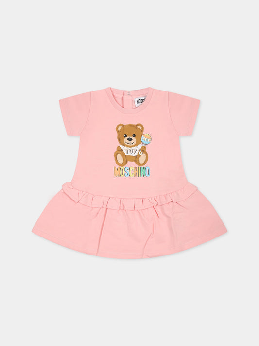 Vestito rosa per neonata con Teddy Bear e logo