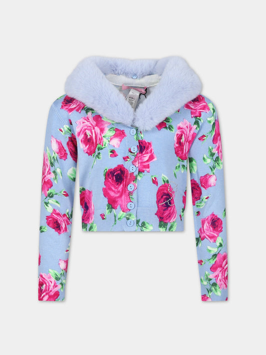 Cardigan celeste per bambina con logo