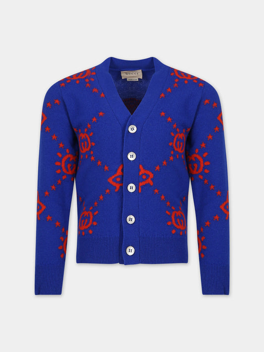 Cardigan blu per bambino con Ufo e GG