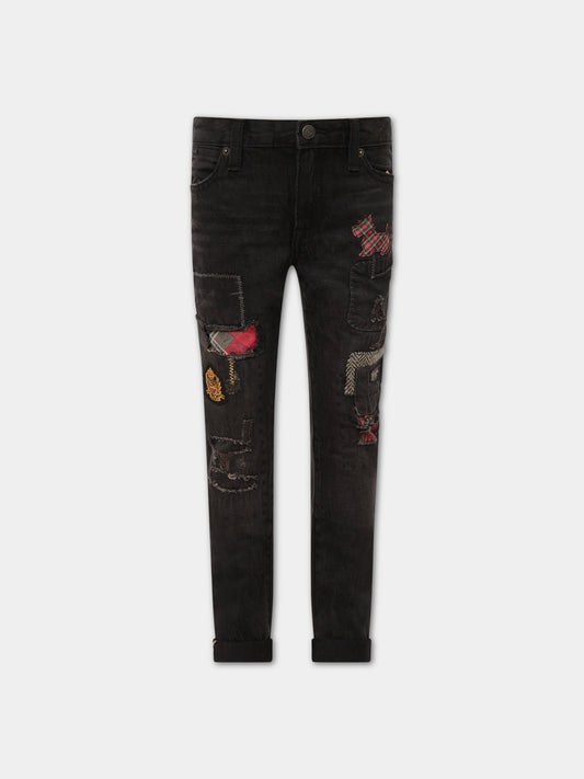 Jeans nero per bambina con patch,Ralph Lauren Kids,711502001