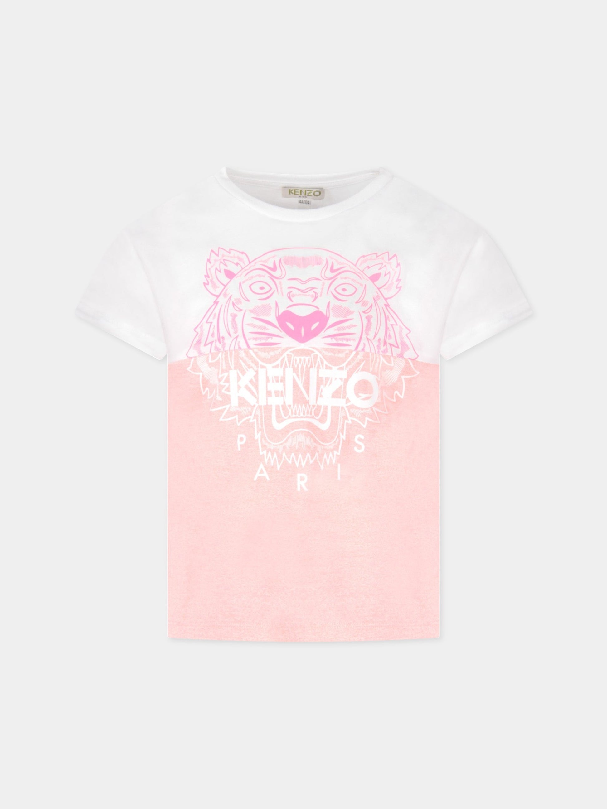 T-shirt bianca e rosa per bambina con tigre,Kenzo Kids,KQ10218 34