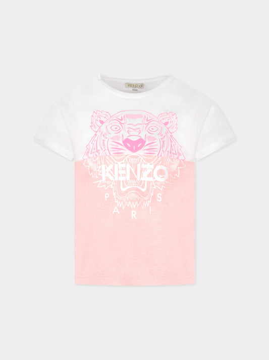 T-shirt bianca e rosa per bambina con tigre,Kenzo Kids,KQ10218 34