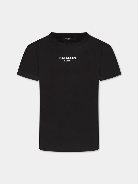 T-shirt nera per bambini con logo,Balmain Kids,6N8541 NX310 930BC