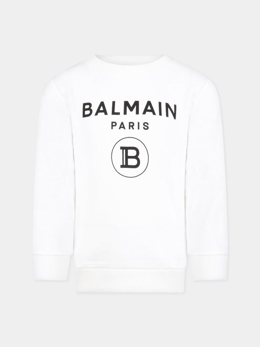 Felpa bianca per bambina con logo,Balmain Kids,6M4760 MX270 100