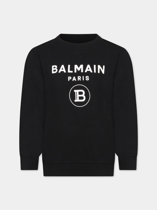 Felpa nera per bambini con doppio logo,Balmain Kids,6M4760 MX270 930