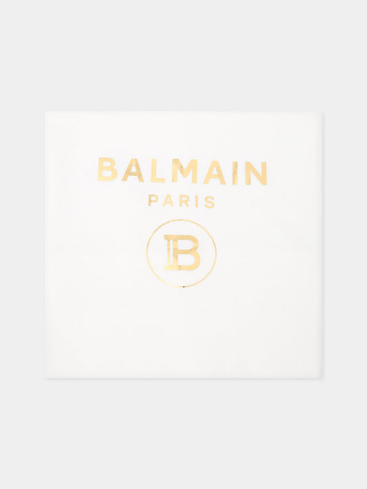 Coperta avorio per neonati con doppio logo,Balmain Kids,6O0A40 OX800 100