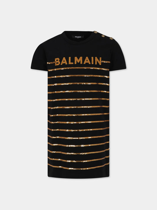 Vestito nero per bambina con logo,Balmain Kids,6O1021 OB690 930