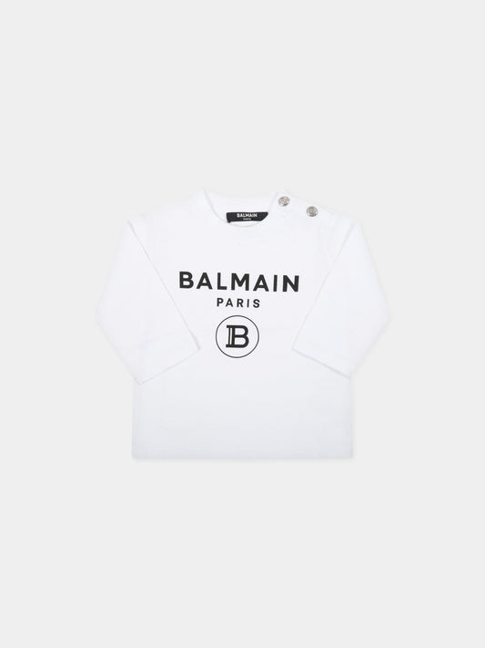 T-shirt bianca per neonati con logo,Balmain Kids,6O8A20 OX390 100NE