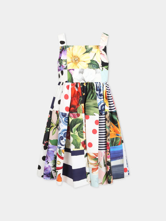 Vestito multicolor per bambina con iconiche stampe,Dolce & Gabbana Kids,L52DT0 G7YQO S9000