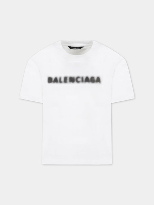 T-shirt bianca per bambini con logo nero,Balenciaga,556155 TKVC5 9040