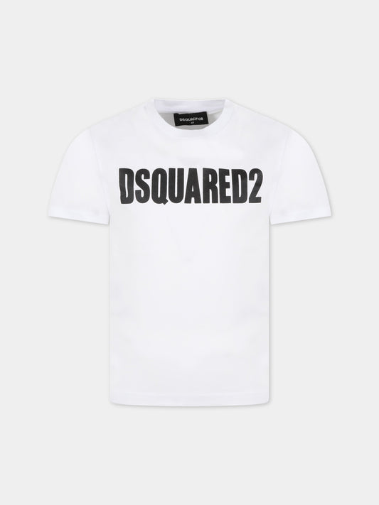 T-shirt bianca per bambino con logo nero,Dsquared2,DQ0523-D00MQ DQ100