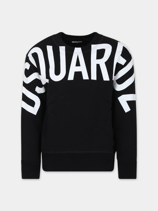 Felpa nera per bambino con logo bianco,Dsquared2,DQ0537 D002G DQ900