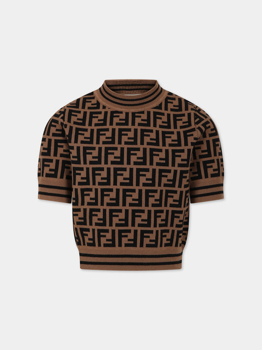 Maglione marrone per bambina doppie FF,Fendi Kids,JFG069 AEYD F15B6