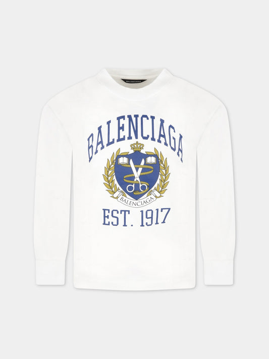 T-shirt bianca per bambino con iconico stemma,Balenciaga,682138 TLV68 1371