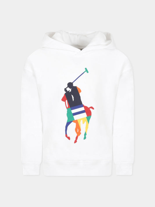 Felpa bianca per bambini con iconico cavallino,Ralph Lauren Kids,845002002