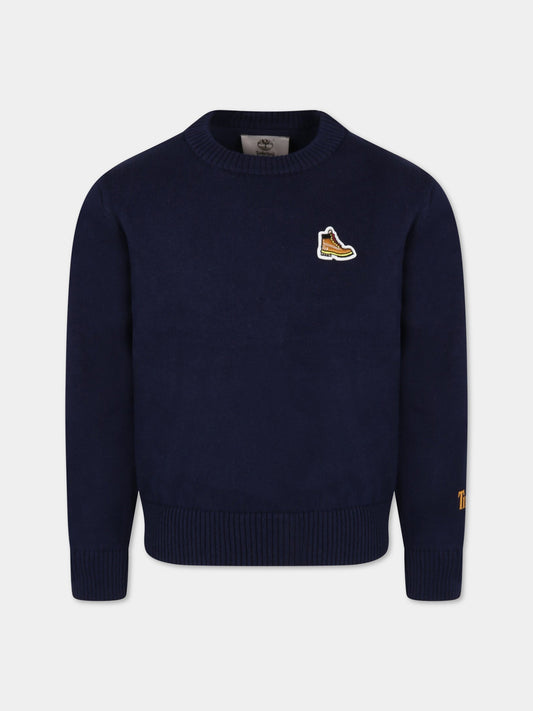 Maglione blu per bambino con iconica scarpa,Timberland,T25S53 85T