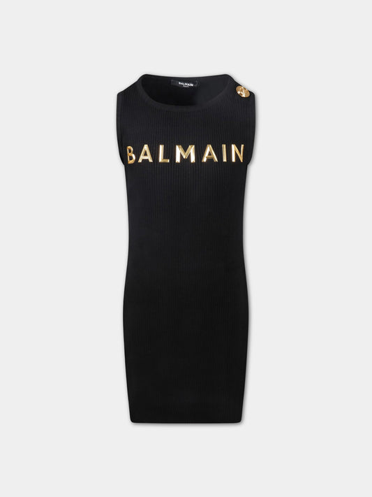 Vestito nero per bambina con logo,Balmain Kids,6Q1252 X0003 930