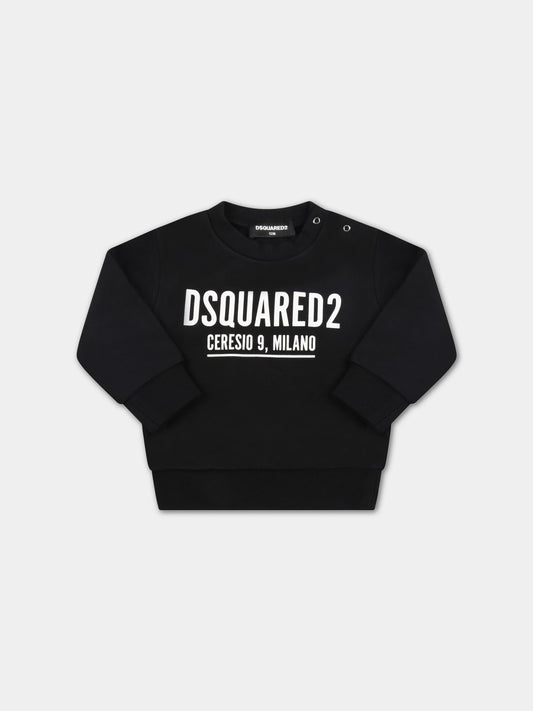 Felpa nera per neonato con logo bianco,Dsquared2,DQ0843 D002Y DQ900