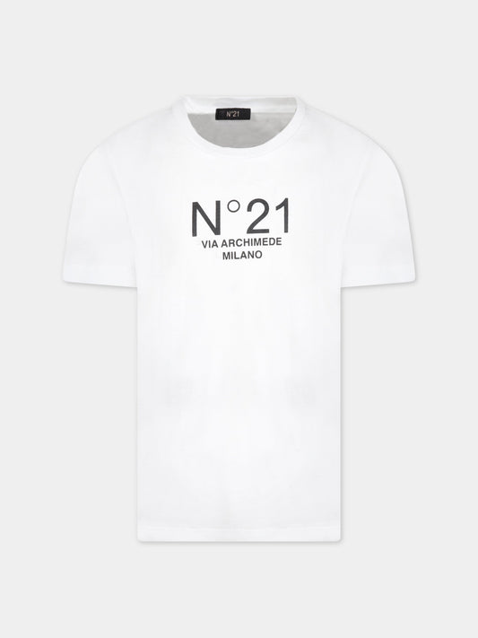 T-shirt bianca per bambini con logo,N°21 Kids,N21108 N0153 N21T85U 0N100