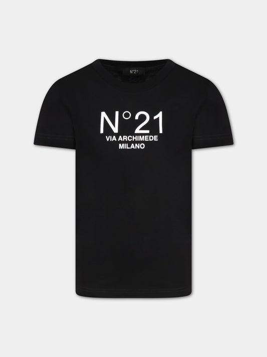 T-shirt nera per bambini con logo,N°21 Kids,N21108 N0153 N21T85U 0N900