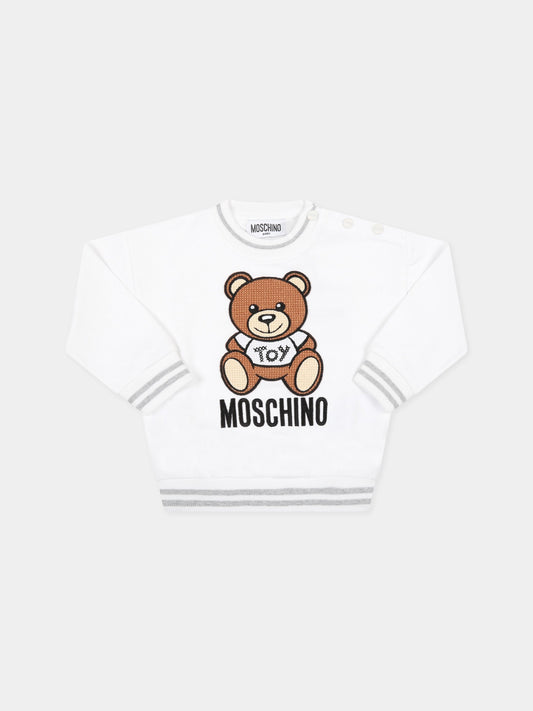 Felpa bianca per neonati con teddy bear,Moschino Kids,MOF03N LCA34 10101