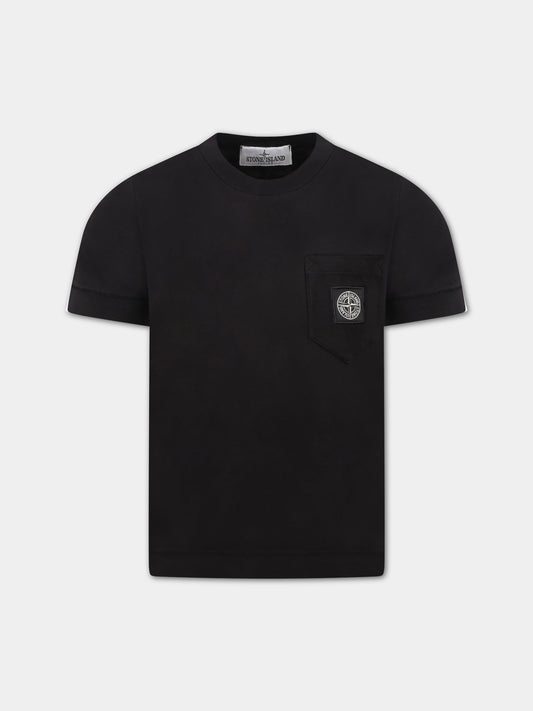 T-shirt nera per bambino con iconica bussola,Stone Island Junior,761620347 V0029