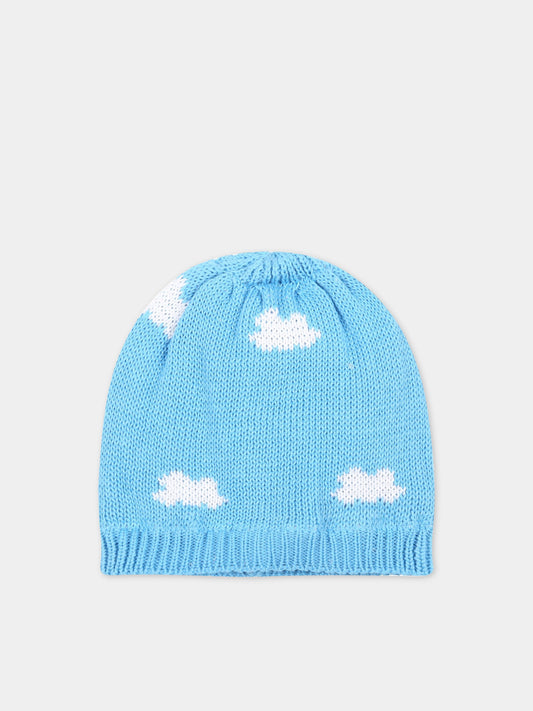 Cappello celeste per neonato con nuvole,Scaldacuore X Coccolebimbi,NU14 FIORDO