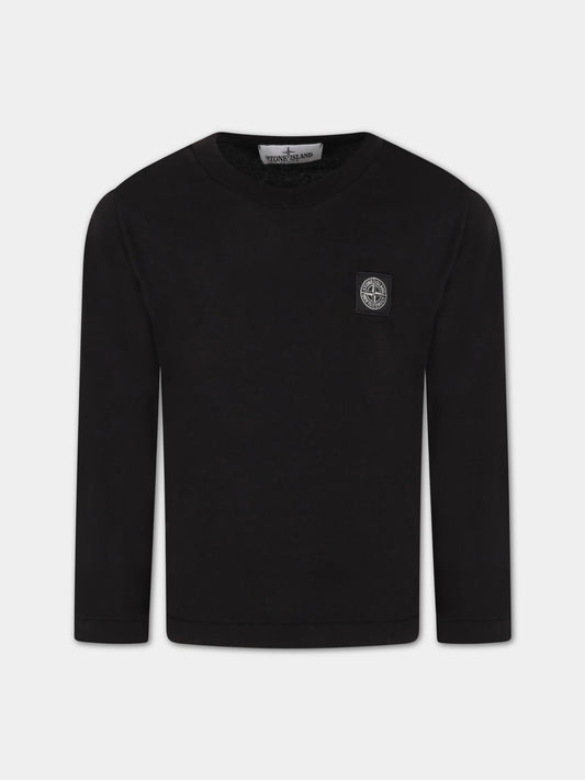 T-shirt nera per bambino con iconica bussola,Stone Island Junior,771620447 V0029