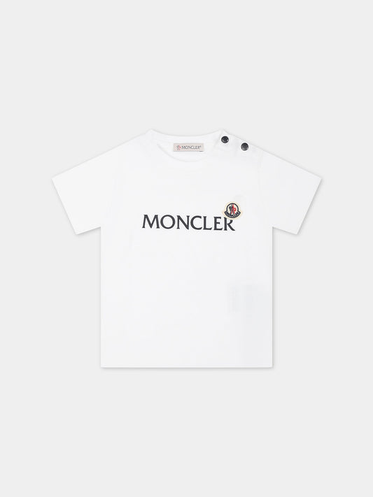 T-shirt bianca per neonati con logo,Moncler Kids,951 8C00002 8790 002