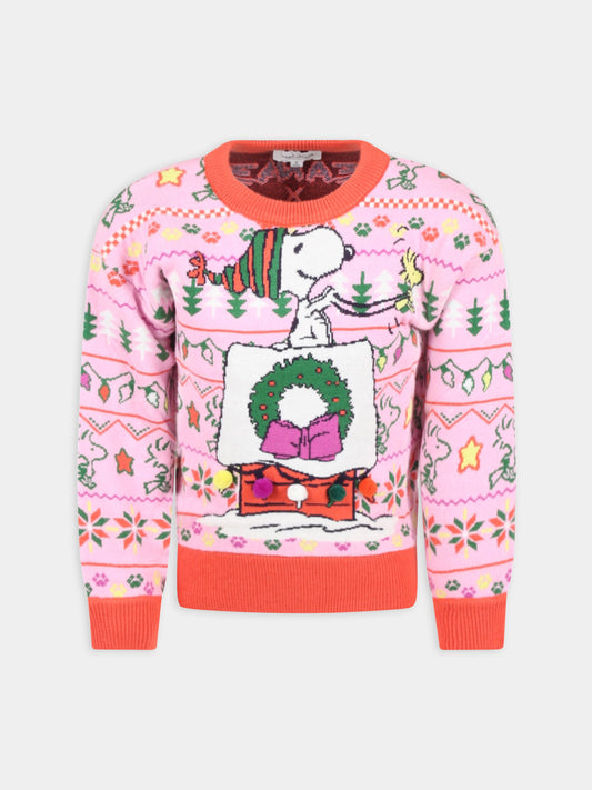 Maglione rosa per bambina con Snoopy,Little Marc Jacobs,W15637 465
