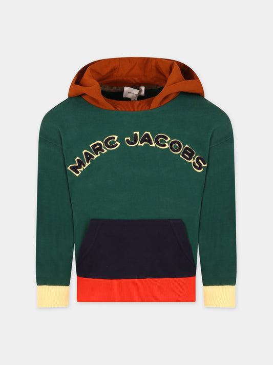 Felpa verde per bambino con logo blu,Little Marc Jacobs,W25566 670