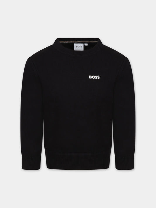 Maglione nero per bambino con logo,Hugo Boss,J25M43 09B