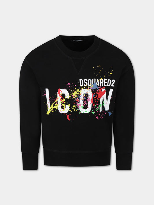 Felpa nera per bambino con logo,Dsquared2,DQ1349 D00J7 D2S662U DQ900