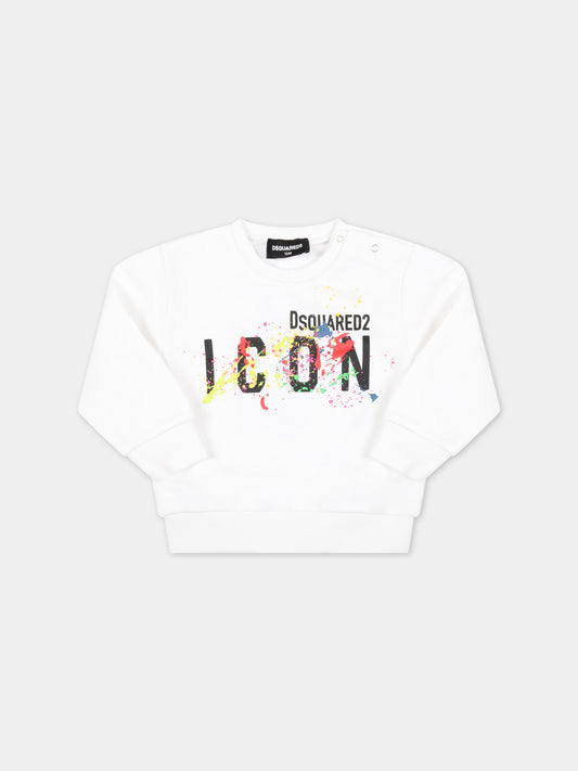 Felpa bianca per neonato con logo,Dsquared2,DQ1355 D00J7 D2S664B DQ100