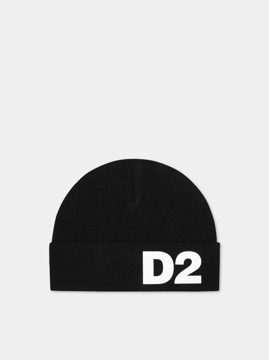 Cappello nero per bambino con logo,Dsquared2,DQ1284 D003K D2F175U DQ900