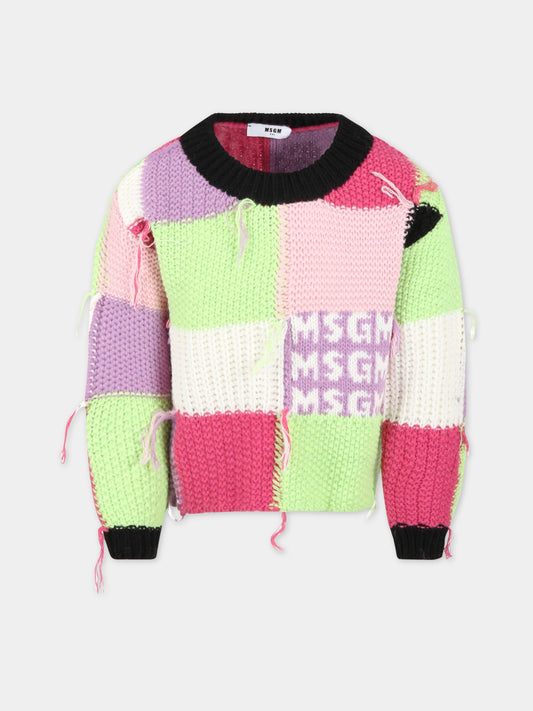Maglione multicolor per bambina con logo,Msgm Kids,MS029178 200