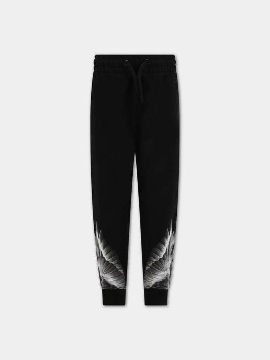 Pantalone nero per bambino con iconiche ali,Marcelo Burlon Kids,CBCH001F22FLE0061009