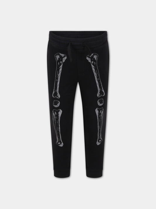 Pantaloni neri da tuta per bambini con ossa catarifrangenti,Stella Mccartney Kids,8R6O80 Z0447 930