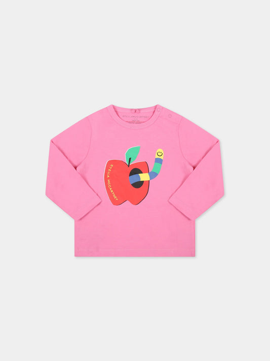 T-shirt fucsia per neonata con logo,Stella Mccartney Kids,8R8010 Z0434 511