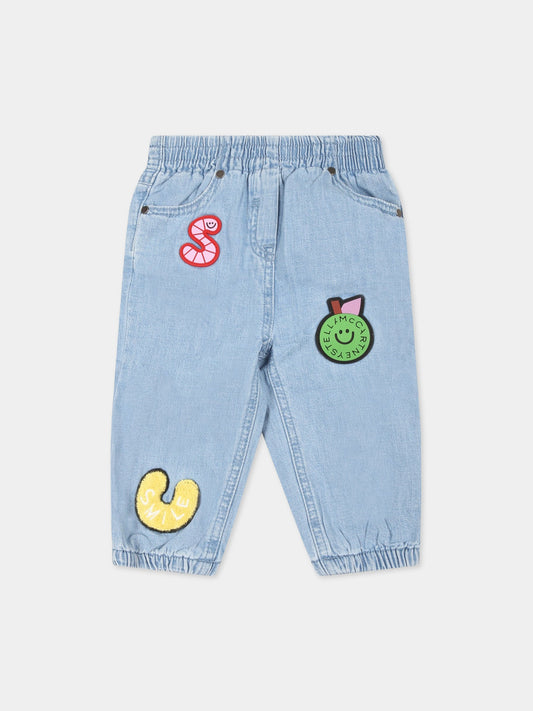 Jeans celesti per neonati con patch colorati,Stella Mccartney Kids,8R6040 Z0522 620