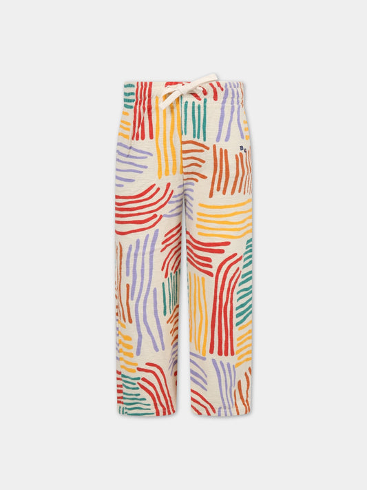 Pantaloni avorio da tuta per bambini con linee colorate,Bobo Choses,222AC067