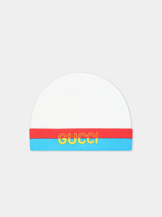 Cappello bianco per neonati con logo giallo,Gucci Kids,727887 3K107 9069