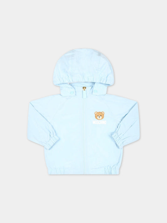 Giacca celeste a vento per neonato con Teddy Bear e logo,Moschino Kids,MUS029 L3A39 40304