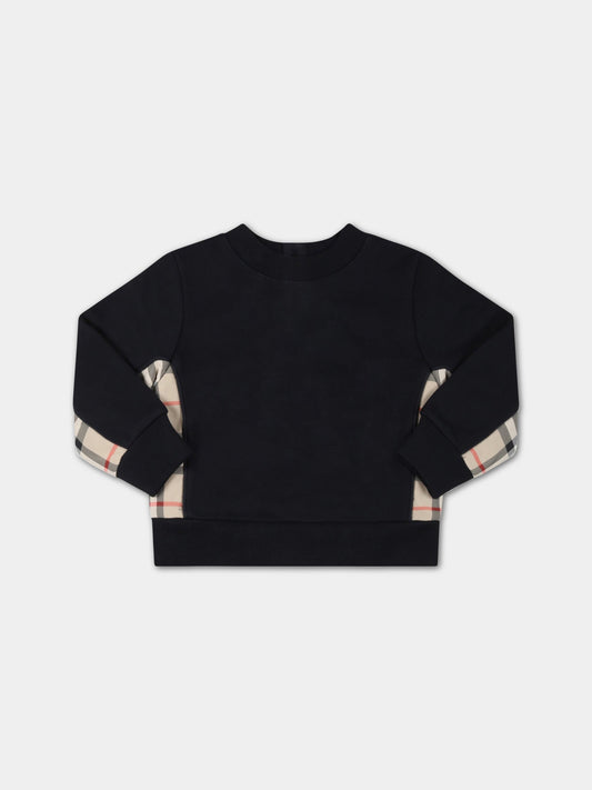 Felpa nera per neonato con check vintage,Burberry Kids,8062430
